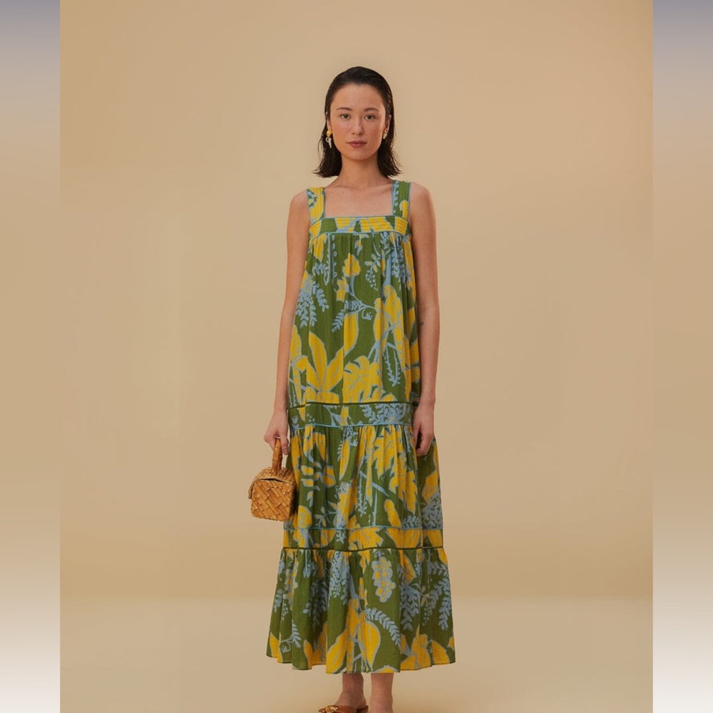 FARM Rio Green and Yellow Tropical Maxi Dress
